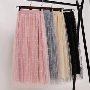 Double Layer Pleated Retro Long Elastic Waist tutu skirt 50*