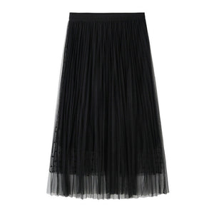 Double Layer Pleated Retro Long Elastic Waist tutu skirt 50*