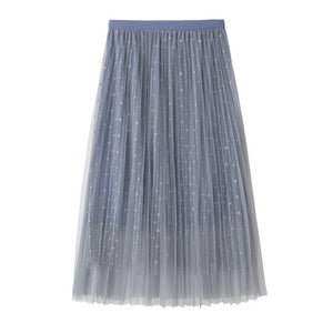 Double Layer Pleated Retro Long Elastic Waist tutu skirt 50*