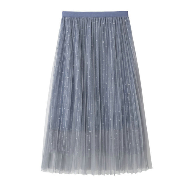 Double Layer Pleated Retro Long Elastic Waist tutu skirt 50*